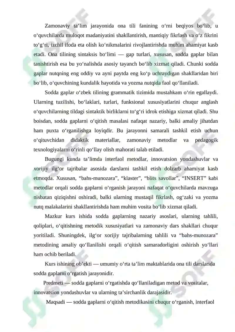 "Sodda gap o’qitish metodikasi" 3
