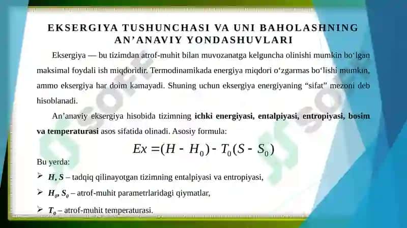 Eksergiya hisobining boshqacha hisoblari 3