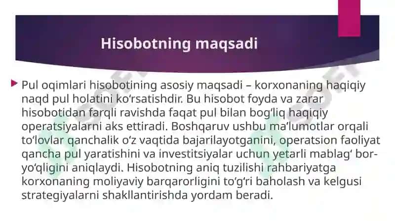 Pul oqimlari hisobotining boshqaruvdagi roli 3