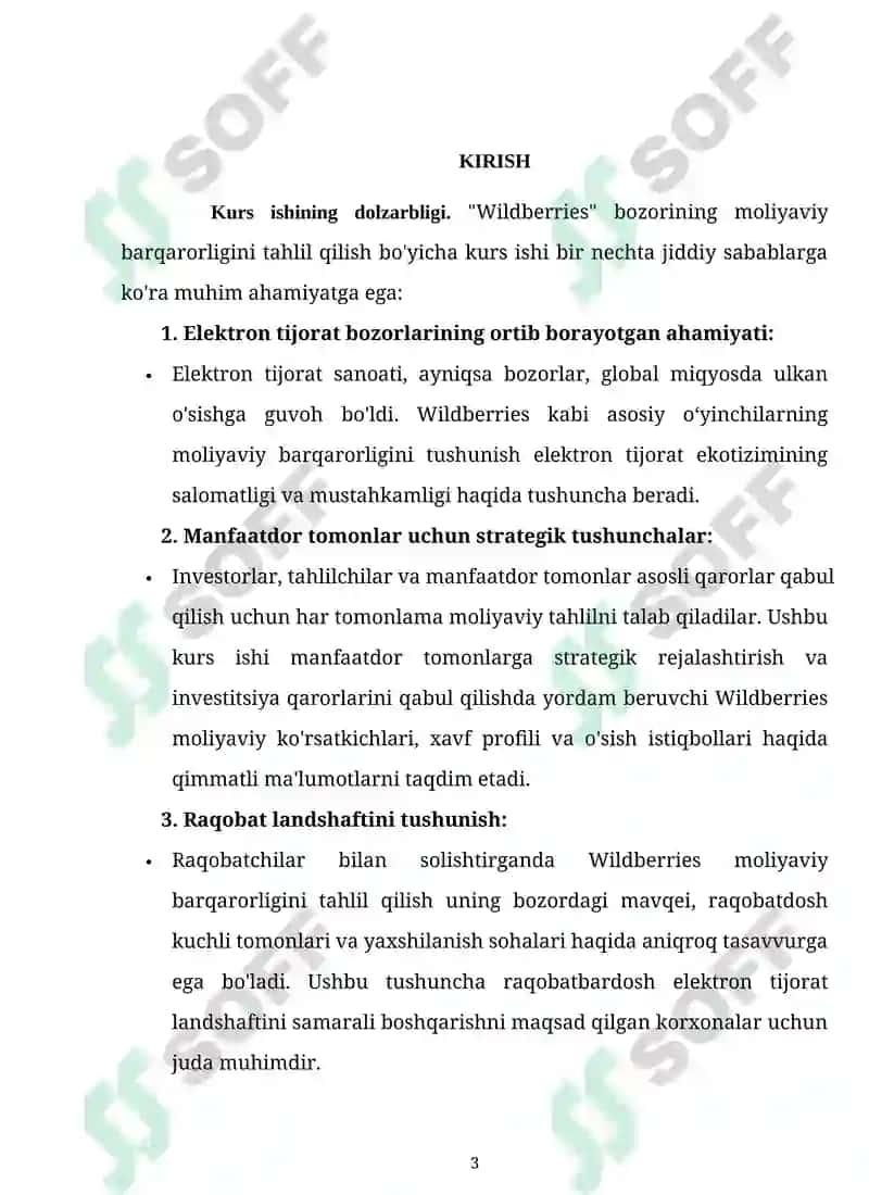"WILDBERRIES" MARKET MARKETPLEYSINING MOLIYAVIY BARQARORLIK TAHLILI 3