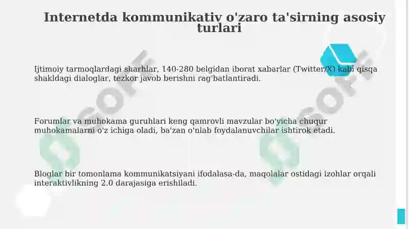 Internetdagi kommunikativ oʻzaro ta’sirning asosiy turlari (Bloglar. Tvitlar) 3