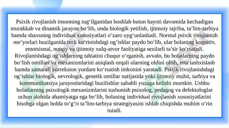 Psixik rivojlanishdagi ogishlarning psixologik mexanizmlari 3