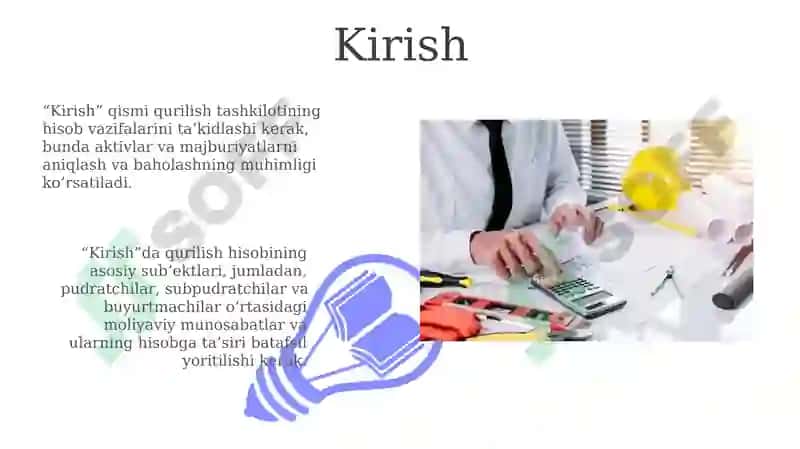 Qurilish tashkilotlarida buxgalteriya hisobining predmeti 3