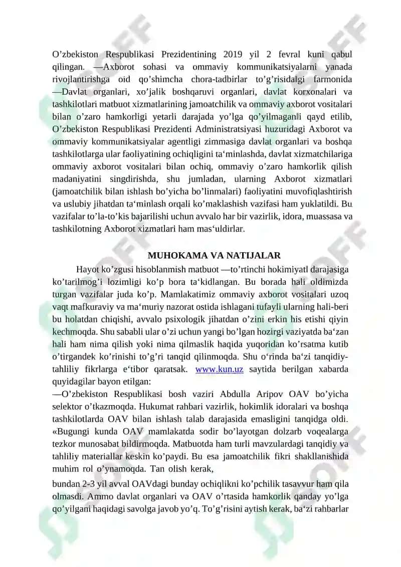 Ommaviy axborot vositalarining faoliyati(Oʻzgarish va muammolar) 3