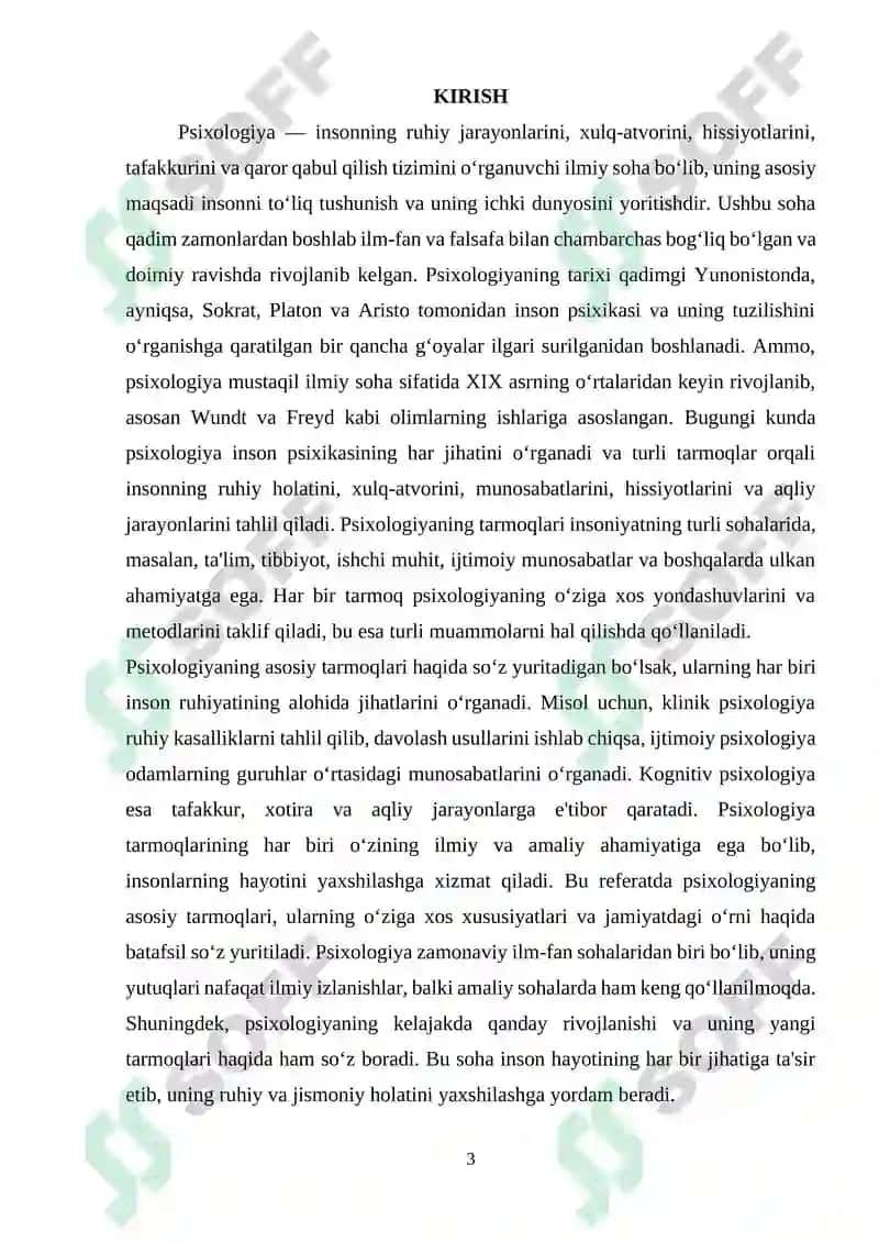 Psixologiya tarmoqlari 3