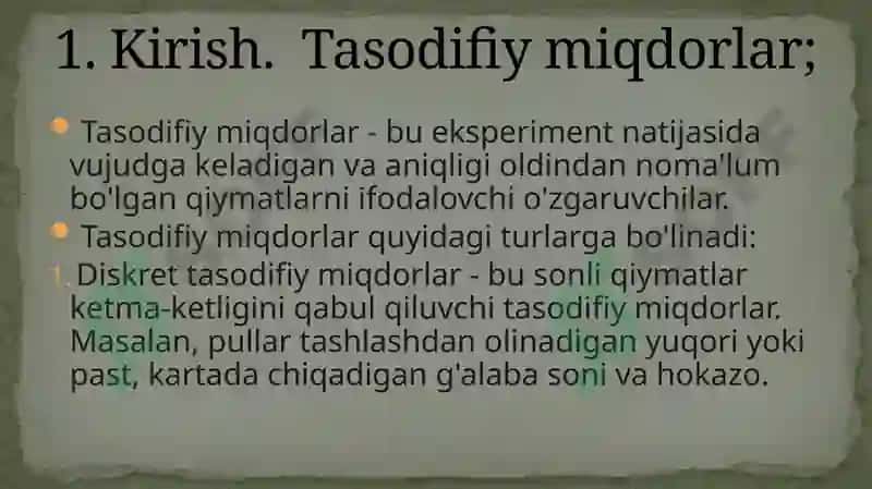 TASODIFIY MIQDORLARNING SONLI HARAKTERISTIKALARI 3