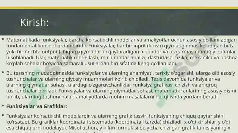 FUNKSIYANI ANIQLASH VA QIYMATLAR SOHALARI 3
