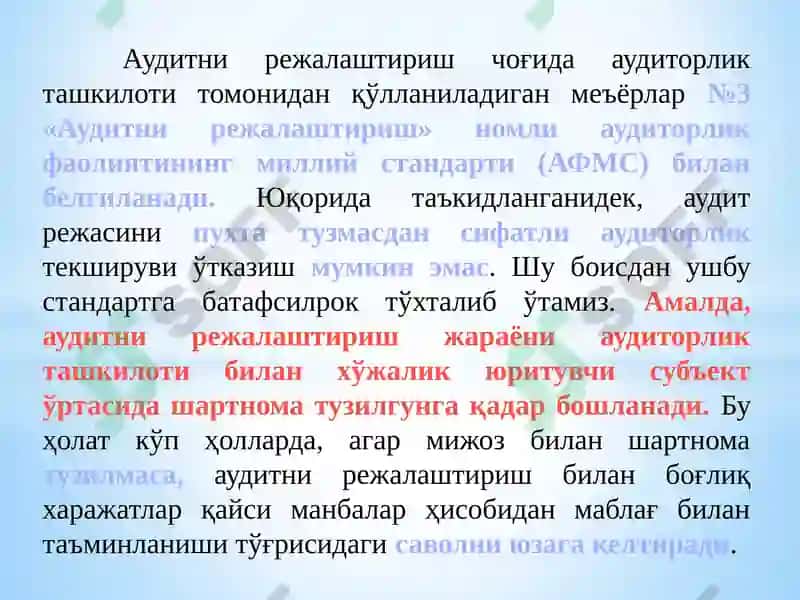 Auditorlik tekshiruvini rejalashtirish 3
