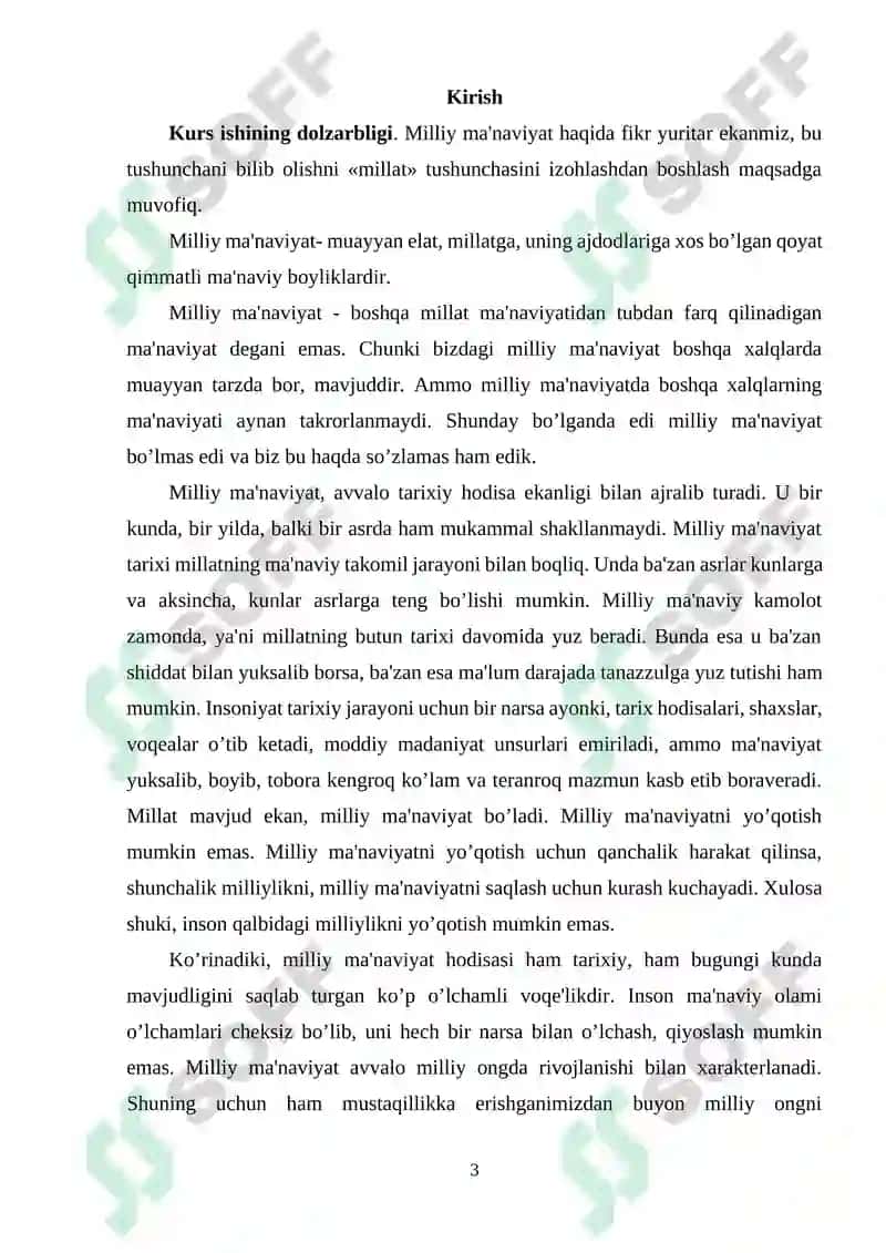 Kurs ishi: MA`NAVIYAT VA MILLIY G`OYA 3
