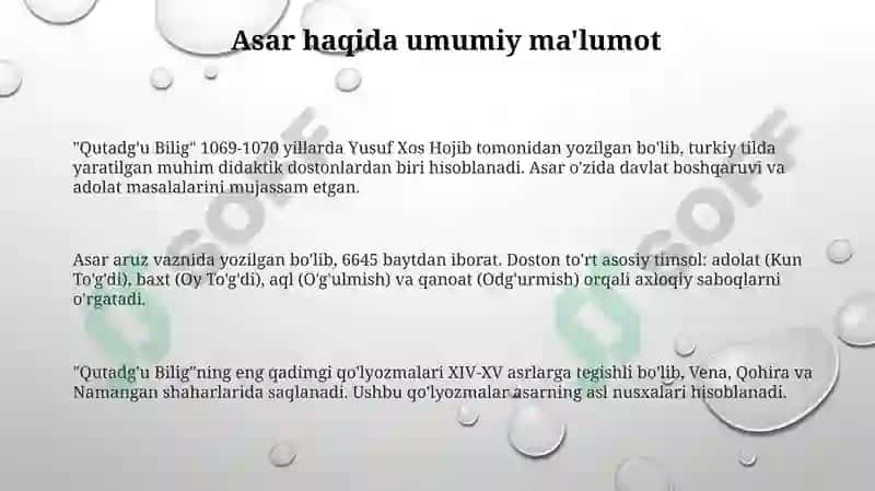 Qutadgʻu Bilig asariga tahlil 3