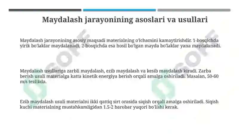 Maydalash jarayonining asoslari va usullari 3