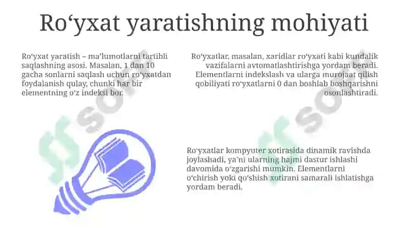 Roʻyxatlar bilan tanishuv va ularning turlari 3