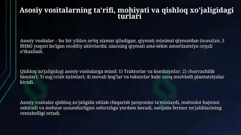 Asosiy vositalar Qishloq xo‘jaligida 3