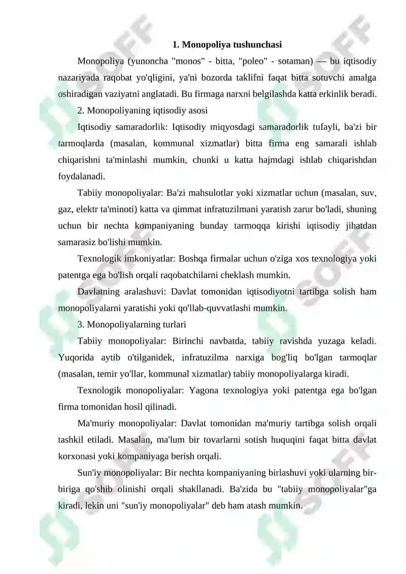 MONOPOLIYALARNING IQTISODIY ASOSI VA ULARNING TURLARI 3