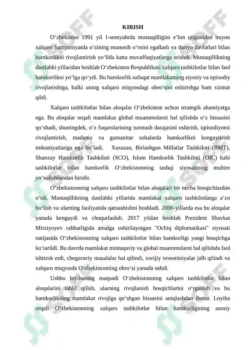 O'ZBEKISTONNING XALQARO TASHKILOTLAR BILAN ALOQALARI 3