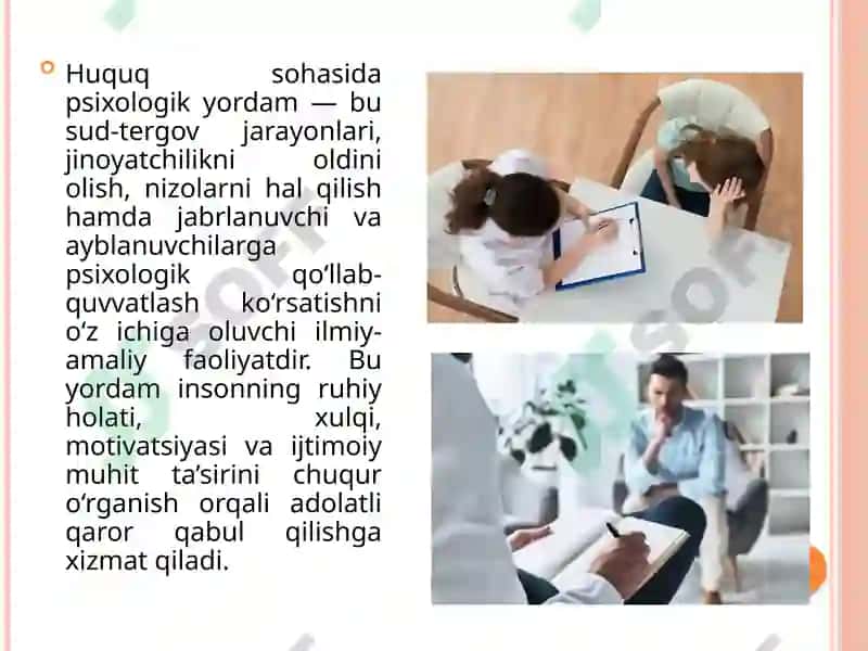 Huquq sohasida psixologik yordamning ahamiyati 3