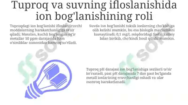 Tuproq va suvning ifloslanishida ion bog'lanish 3