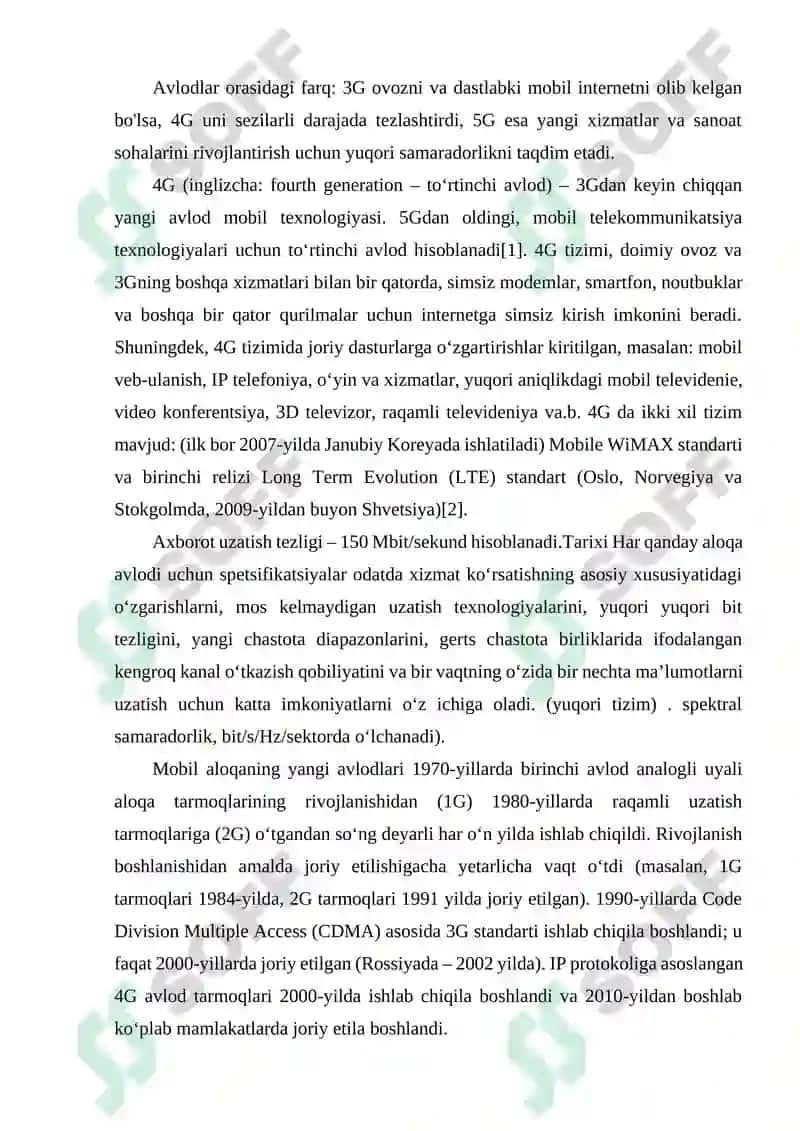 MOBIL TARMOQLAR: 3G, 4G (WIMAX VA LTE) VA 5G TEXNOLOGIYALARI. 3