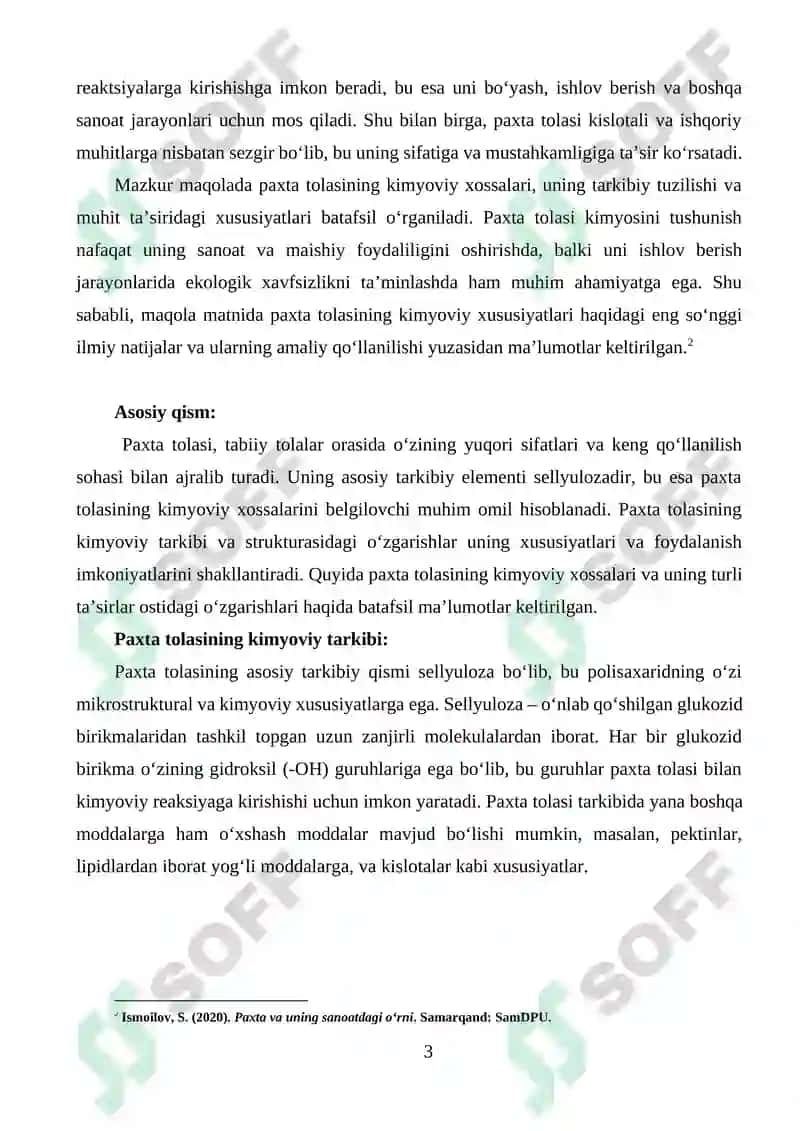 Paxta Tolasining Kimyoviy Xossalari 3