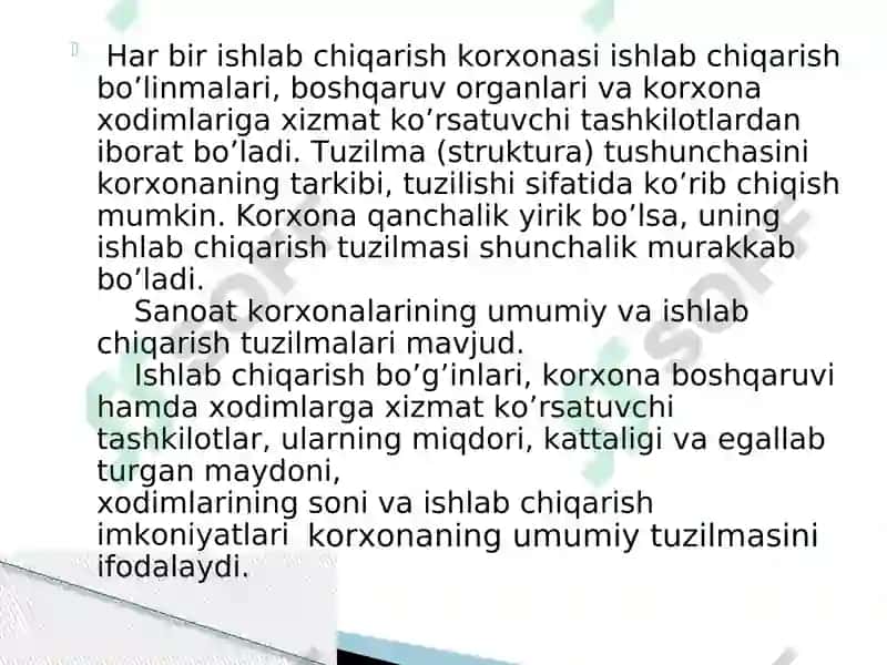 Korxona rejalari tuzilmasi 3