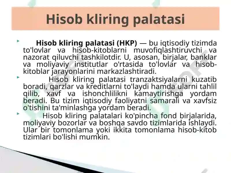 Birja bozorida kliring va hisob-kitoblar 3