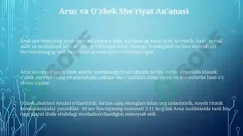 "O‘zbek poeziyasida aruz sistemasi" 3