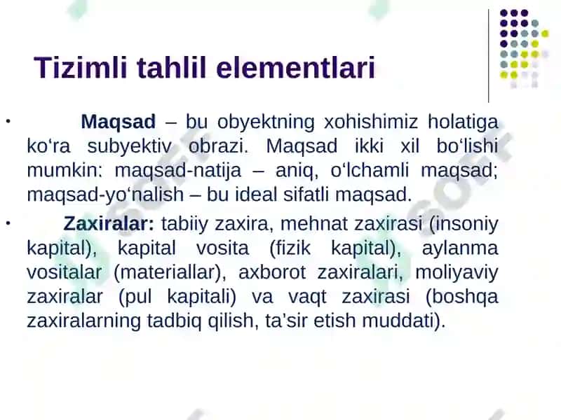 Tizimli tahlil elementlari va usullari 3