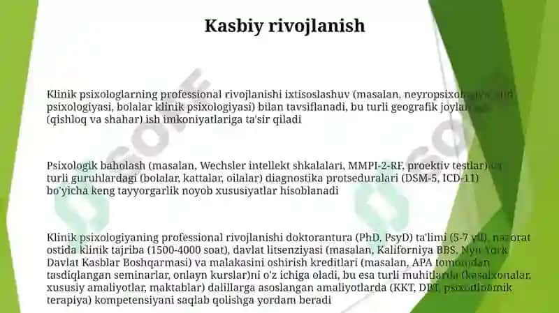 Klinik psixolog kasbining uziga xos xususiyatlari 3
