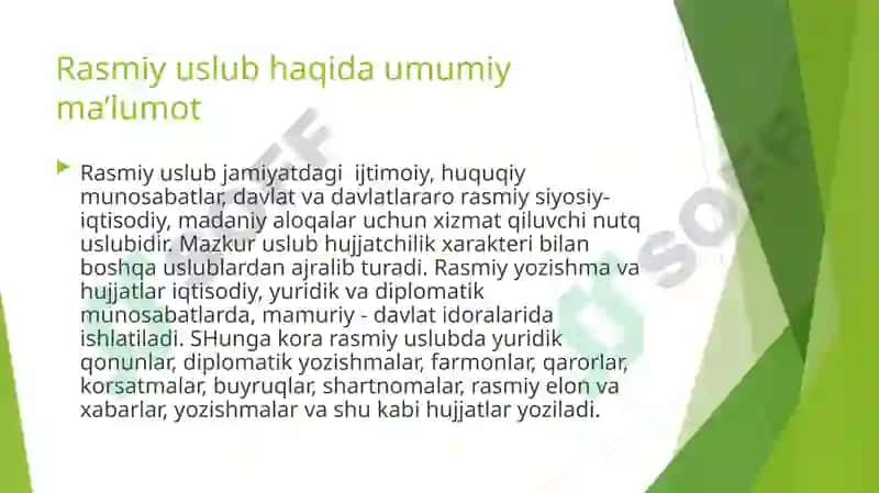 Rasmiy uslub va uning umumiy xususiyatlari. 3