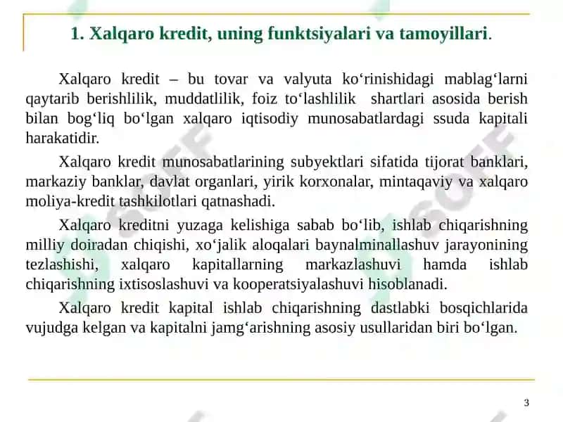 Xalqaro kredit munosabatlari 3