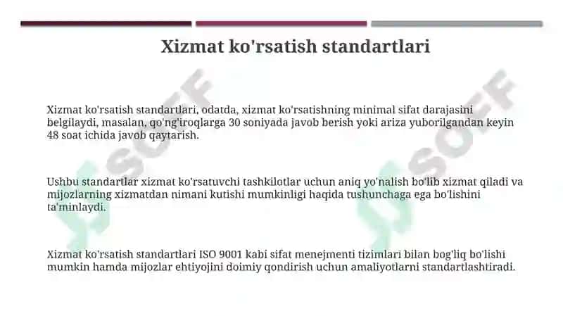 Xizmat ko'rsatish standartlari 3
