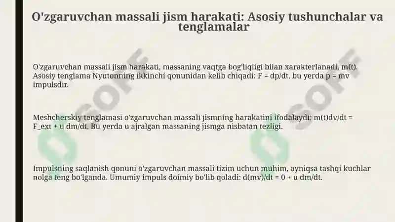 O'zgaruvchan massali jismning harakati 3