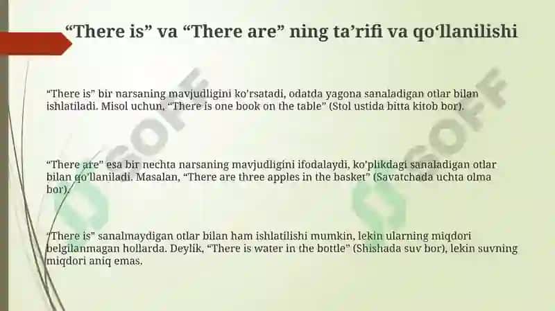 'There is' va 'There are' ning qo'llanilishi 3