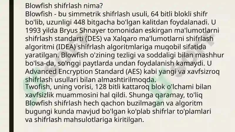 Zamonaviy simmetrik blokli shifrlar: Blowfish shifrlash algoritmi 3