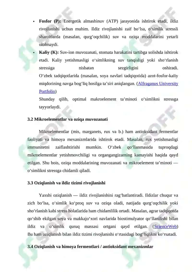 O‘simlik chidamliligiga oziqlanish sharoitlarining  ta’siri E S S E 3