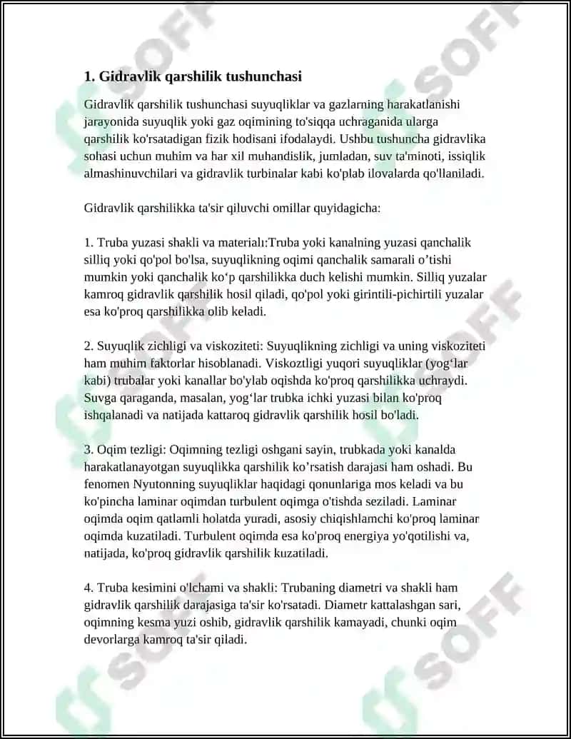 QUVURLARDA GIDRAVLIK QARSHILIKLAR 3