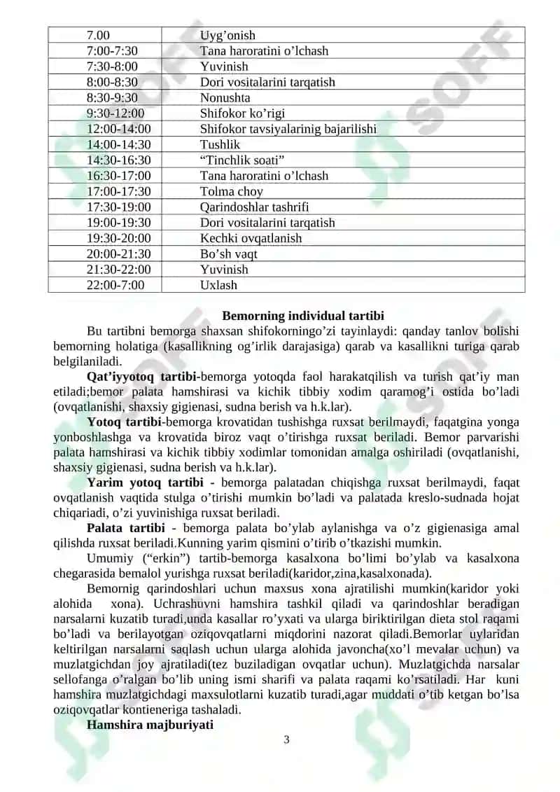 SHIFOXONANING TERAPEVTIK (DAVOLASH) BO’LIMI 3