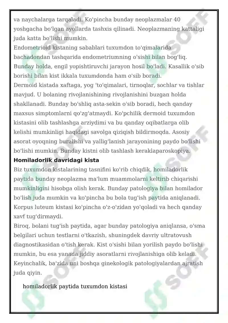 Tuxumdon kistasi va kistomasi 3