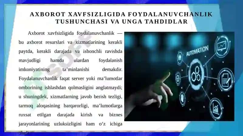 Axborotni foydalanuvchanligini ta'minlashda antivirus, IDS, IPS, TE vositalarining oʻrni 3