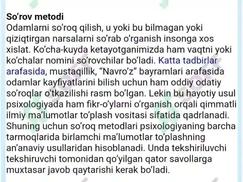 Diagnostikada sòroqlash metodi 3