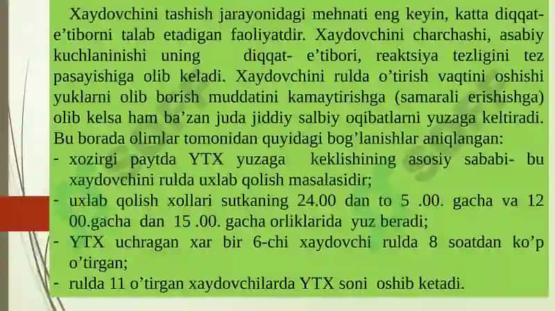 Xaydovchilarning mehnat va dam olishini tashkil etish 3