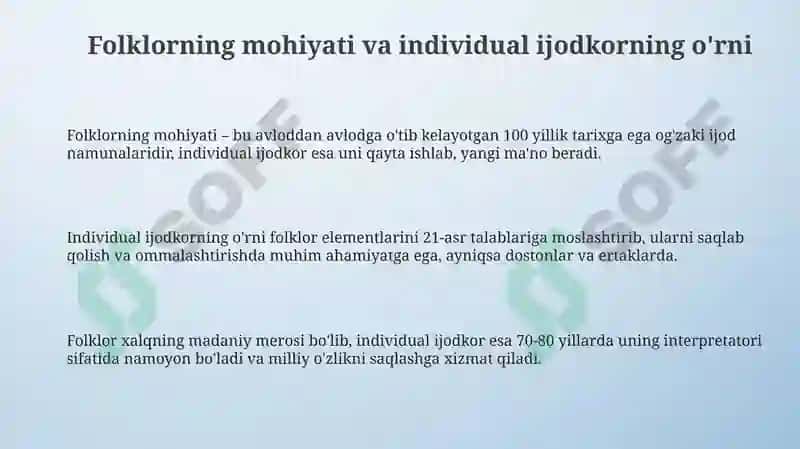 Folklorning mohiyati va individual ijodkor roli 3