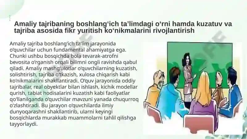 Amaliy Tajribaning Boshlang‘ich Ta’limdagi O‘rni va Diagnostika Yondashuvlari 3