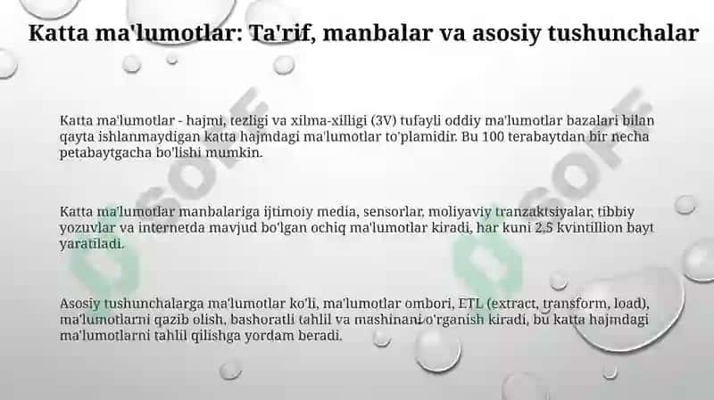 Katta malumotlarni qayta ishlash texnalogiyalari 3