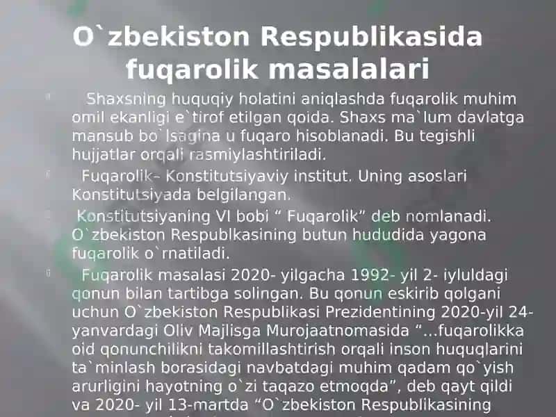 O`zbekiston Respublikasi fuqarolik masalalari 3