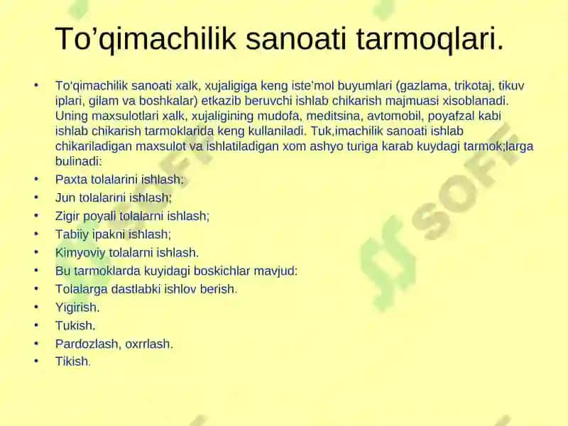 To`qimachilik sanoatini rivojlanishi 3
