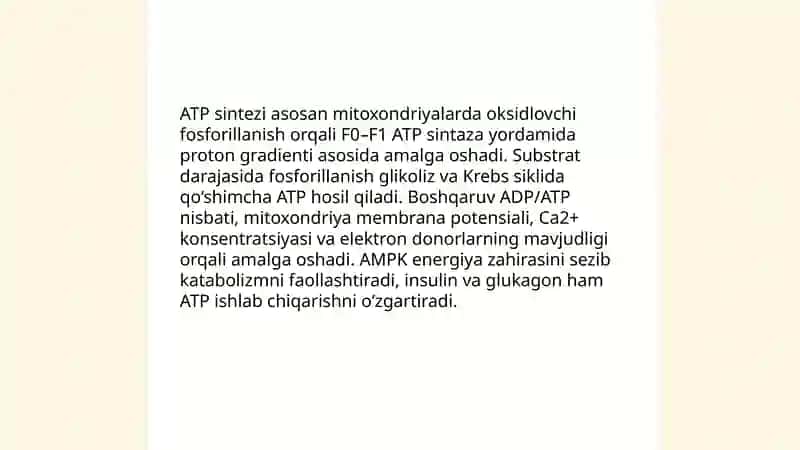 Hujayrada energiya almashinuvining boshqarilishi 3