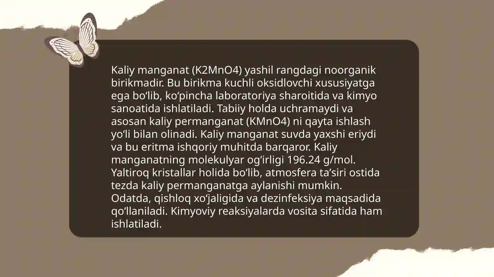 Kaliy manganatning olinishi va xossalari 3
