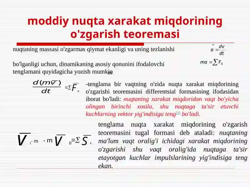 Moddiy nuqtalar dinamikasining umumiy teoremalari 3