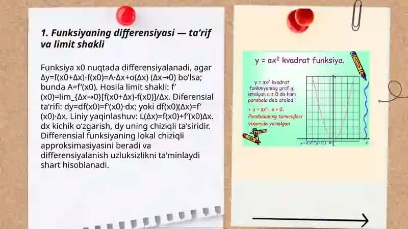 Funksiyaning differensiyasi va differensiyalanuvchisi 3
